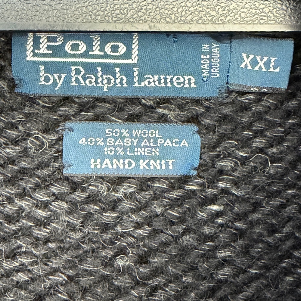 Vintage Polo Ralph Lauren Sweater Mens XXL WOOL Alpaca LINEN Hand Knit Marl Gray - Picture 2 of 10